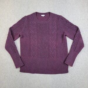 GAP Cable Knit Wool Blend Sweater Women XL Purple Pullover Fisherman Long Sleeve